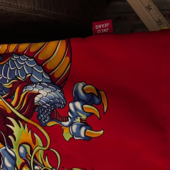 JNCO JEANS Shirt Men's Size L Red Black Button-Up Short Sleeve DRagon wrap aroun - Picture 4 of 11